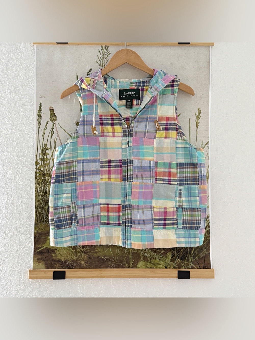 Lauren Ralph Lauren Plaid Hooded Vest Multicolor Size Medium Like New
